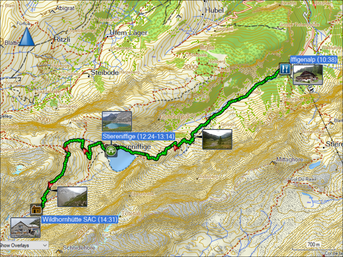 wegstrecke der wanderung von der iffigenalp zur wildhornhuette