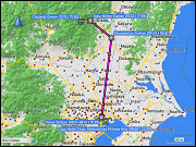 karte der fahrt mit dem zug von tokyo via utsunomiya nach tobu-nikko und wieder zurueck sowie der fahrt mit dem bus von tobu-nikko nach chunzenji und wieder zurueck plus karte der fussmaersche in tobu-nikko plus karte der kurzwanderung entlang des lake chunzenji von chugushi in die naehe der ryuzu falls