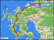 karte der fahrt vom hotel toyoko inn fukuoka tenjin via nanzoin tempel bei sasaguri zum hotel belleview nagasaki dejima sowie karte des fussmarsches vom hotel belleview nagasaki dejima zum restaurant in china town und zurueck