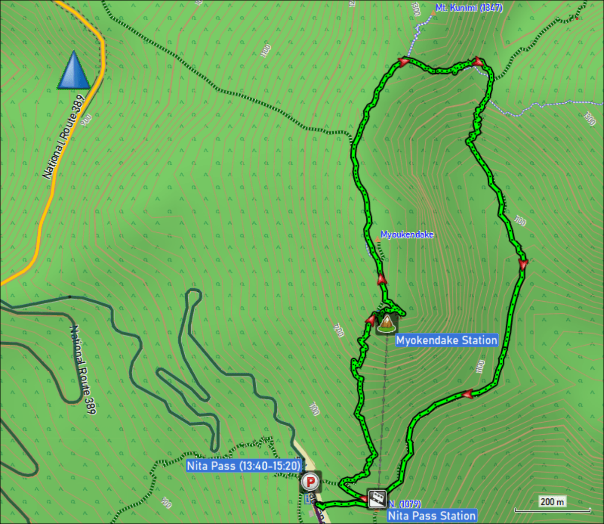 wegstrecke der rundwanderung vom nita pass um den mount myoken