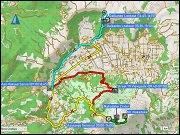 karte und hoehenprofil der rundfahrt vom hotel aso hakuun sanso zum parkplatz beim asosanjo terminal sowie zum parkplatz beim daikanbo aussichtspunkt und zurueck zum hotel sowie karte und hoehenprofil der wanderung vom asosanjo terminal via nakadake krater zum mount nakadake und zurueck zum asosanjo terminal