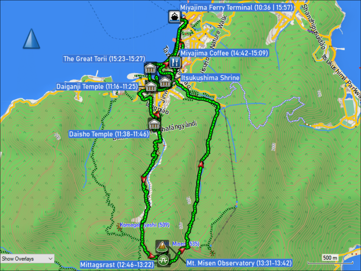 wegstrecke der rundwanderung zum mount misen observatory auf der insel miyajima