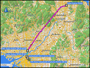 karte der fahrt mit dem lokalzug vom bahnhof osaka zum bahnhof shin-osaka und der fahrt mit dem limited express vom bahnhof shin-osaka zum bahnhof kyoto sowie karte der fussmaersche in kyoto