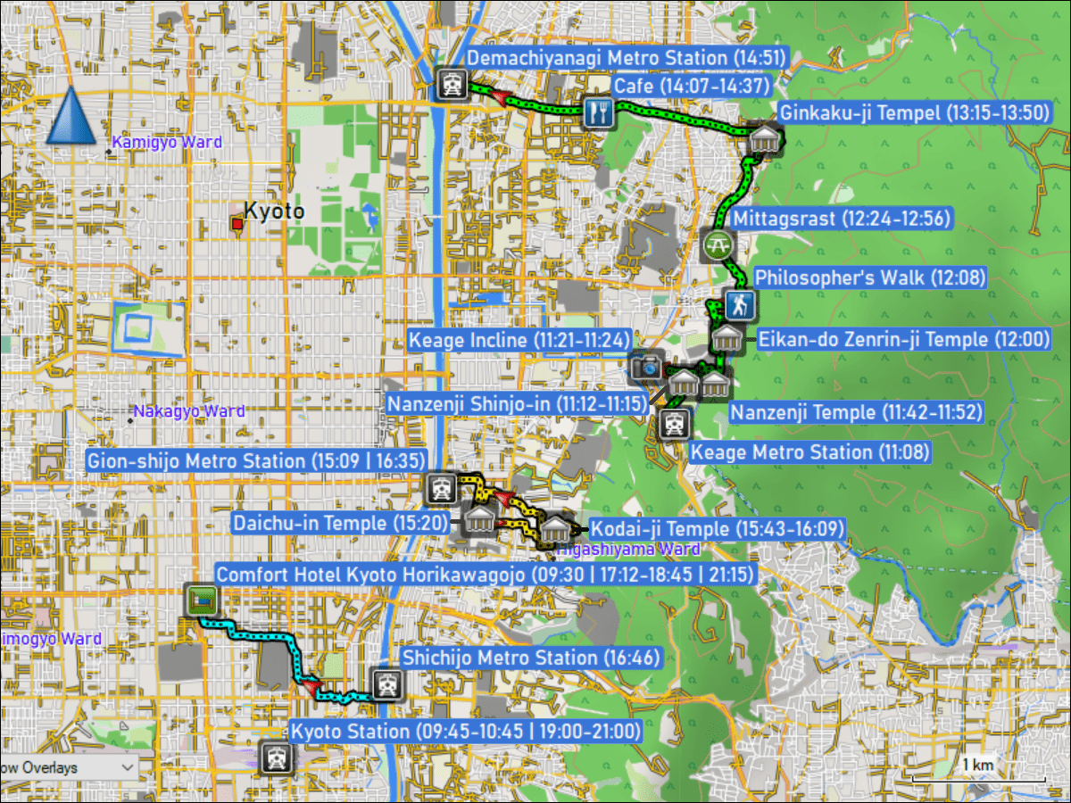 wegstrecke der fussmaersche in kyoto