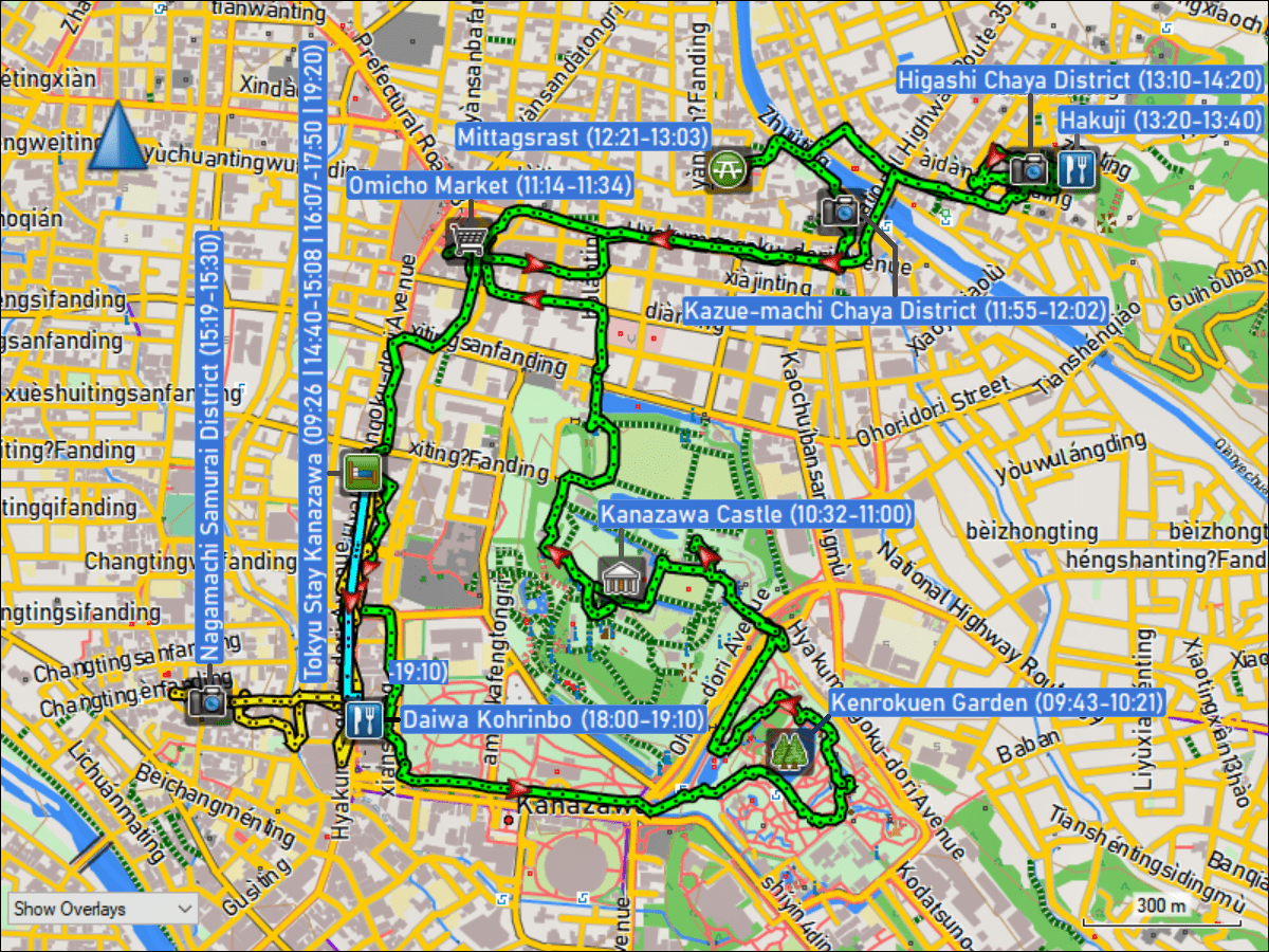wegstrecke der fussmaersche in kanazawa