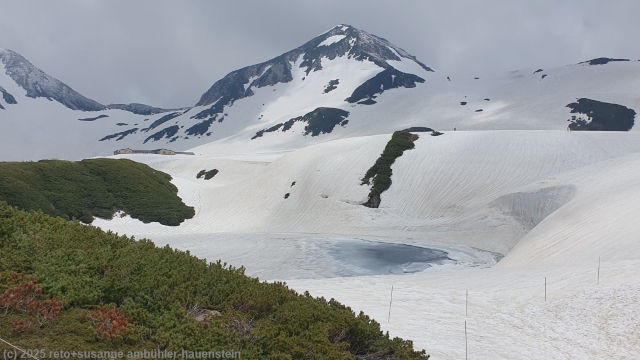 zugefrorener mikuriga pond an der kleinen rundwanderung bei murodo entlang der alpine route