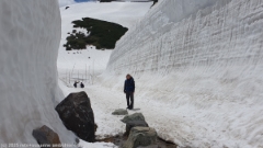 schneemauern neben dem wanderweg bei murodo entlang der alpine route