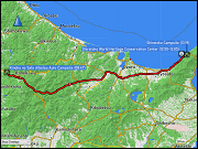karte und hoehenprofil der fahrt vom kinoko no sato aibetsu auto campsite via shiretoko world heritage conservation center zum shiretoko campsite bei utoro sowie karte der fahrt vom shiretoko campsite bei utoro zum shiretoko nature center und zurueck sowie der kurzwanderung vom nature center zum furepe waterfall lookout und zurueck