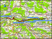 karte der wanderung von der gemeindeverwaltung regensberg, ZH zum hotel rotes aus in brugg, AG