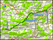 karte der wanderung vom hotel rotes aus in brugg, AG zum tagungszentrum herzberg, nahe staffelegg, AG