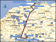 karte der reise von daheim via pfaeffikon ZH, zuerich, basel, hamburg und luebeck zum schwedenkai bei travemuende