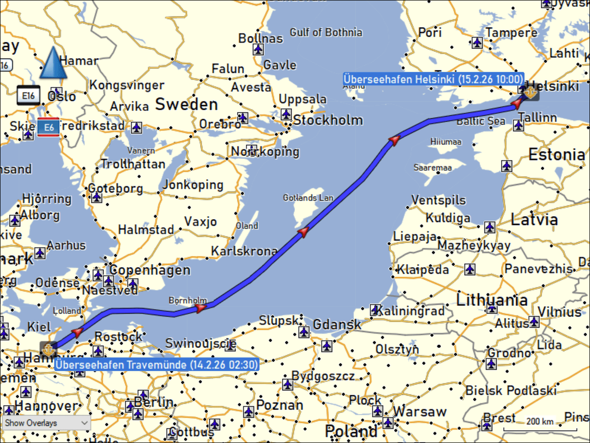wegstrecke der fahrt mit der finnlady von travemuende nach helsinki