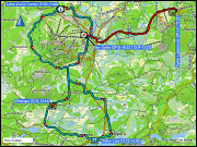 karte der fahrt von unserer unterkunft syoete luppomaja in pikku-syoete zum parkplatz beim ski center iso-syoete und zurueck sowie langlaufen ueber die loipen iso-syoetteen ympaeryslatu und pytkyn latu bei iso-syoete plus hoehenprofil langlaufen
