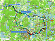 karte der fahrt von unserer unterkunft syoete luppomaja in pikku-syoete zum parkplatz beim ski center iso-syoete und zurueck sowie langlaufen ueber die loipen iso-syoete - pikku-syoete & pikku-syoete - koiratupa & ahmatuvan latu (teilstueck) & valaistu latu (teilstueck) plus hoehenprofil langlaufen