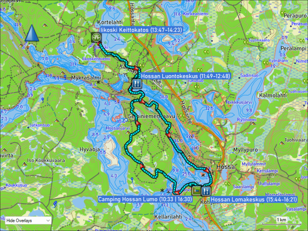 wegstrecke langlaufen ueber die loipen aurinkolatu ja seipiniemi (teilstueck) & seipiniemi latu (teilstueck) & puukkojaerven lenkki (teilstueck) bei hossa