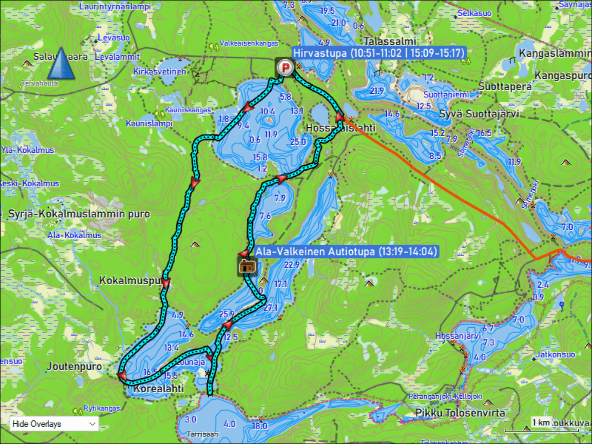 wegstrecke langlaufen ueber die loipe talvipyoeraeilyreitti (teilstueck) im hossa nationalpark