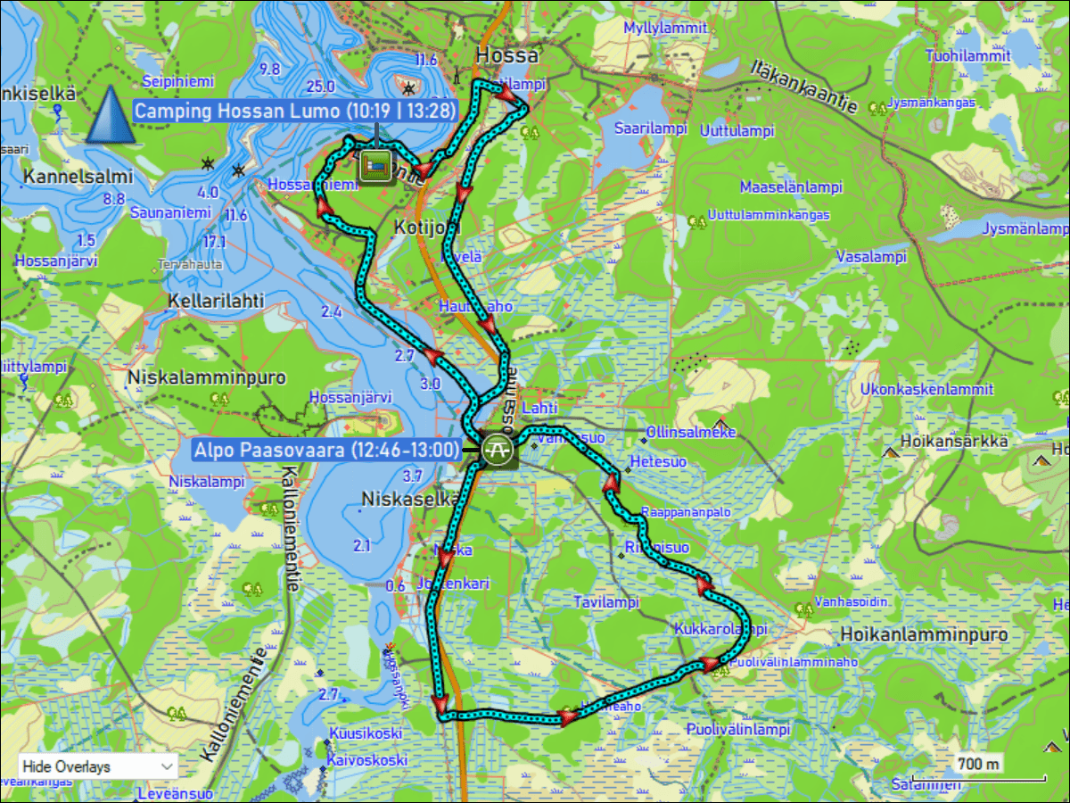wegstrecke langlaufen ueber die loipen hossan yrittaejien latu & kukkaron kierros bei hossa