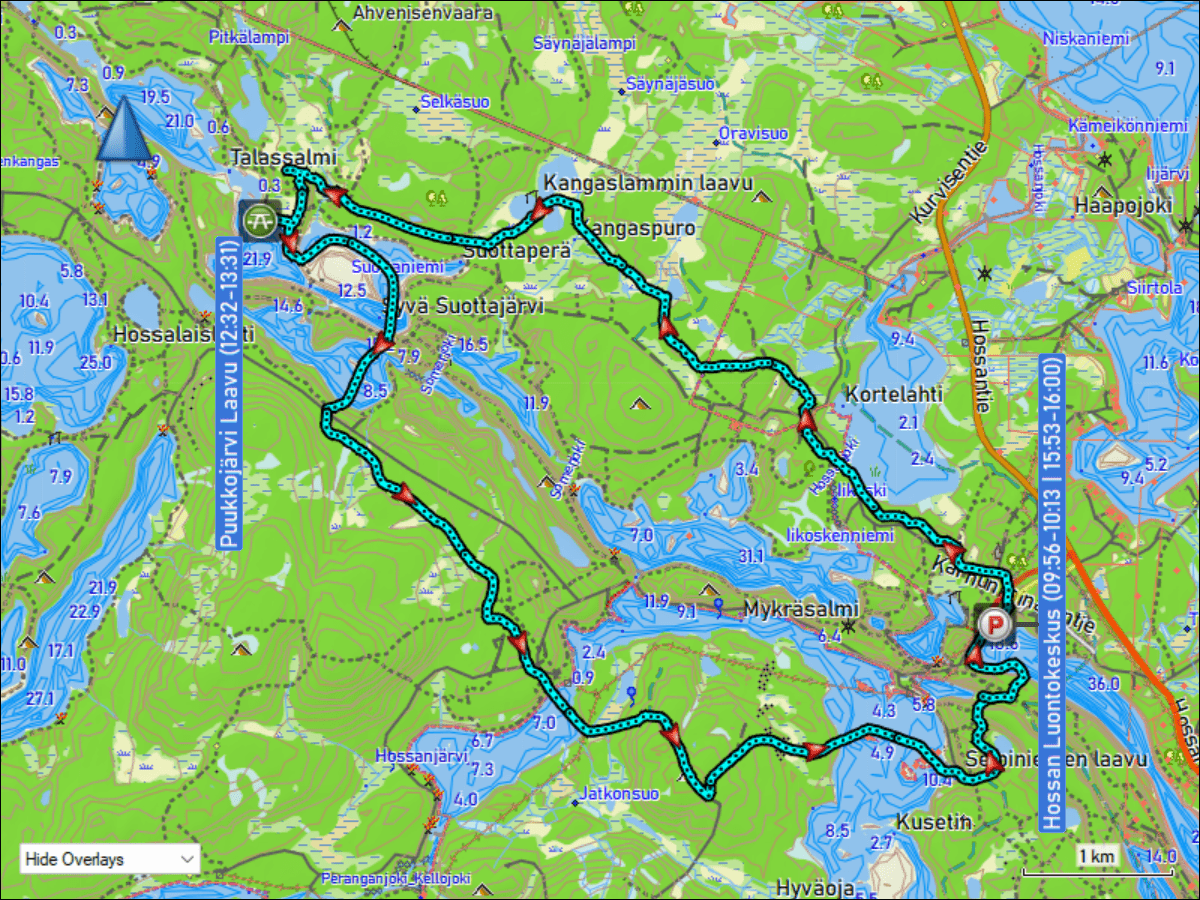 wegstrecke langlaufen ueber die loipe puukkojaerven lenkki im hossa nationalpark