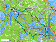 karte der fahrt vom camping hossan lumo zum parkplatz beim besucherzentrum des hossa nationalpark und zurueck sowie karte und hoehenprofil langlaufen ueber die loipe puukkojaerven lenkki im hossa nationalpark