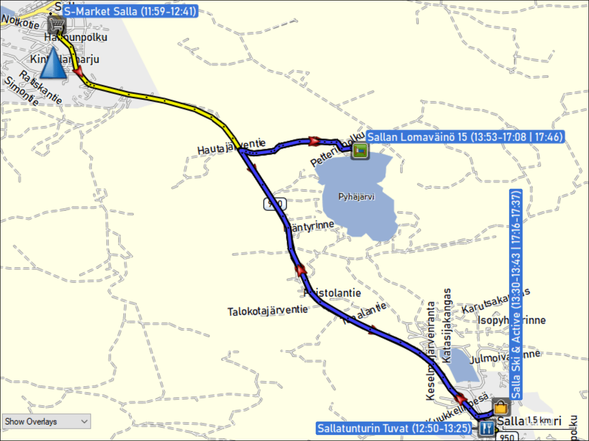 wegstrecken der der fahrten zwischen salla und sallatunturi