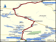 karte der fahrt vom holiday village himmerki bei posio zum s-market in salla sowie karte der fahrten zwischen salla und sallatunturi plus hoehenprofil der gesamten wegstrecke