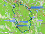 karte der fahrt von der unterkunft sallan lomavaeinoe 15 bei salla zum parkplatz beim besucherzentrum des salla nationalparks und zurueck sowie karte und hoehenprofil langlaufen ueber die loipen ruuhitunturi-poropuisto-sallatunturi & ruuhitunturin latu (teilstueck) & hangasselaen lenkki (teilstueck) bei sallatunturi