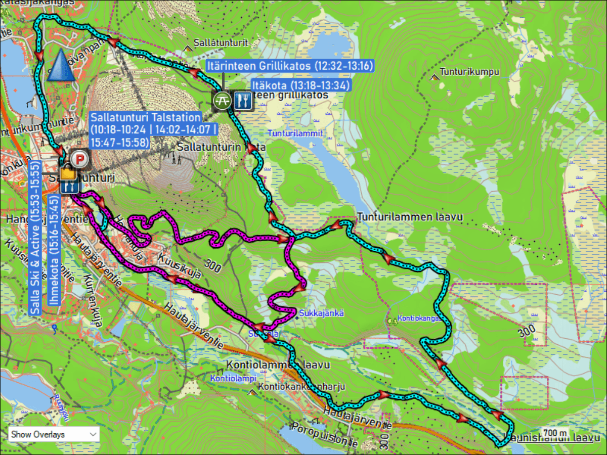 wegstrecken langlaufen ueber die loipen kaunisharjun latu (teilstuecke) & tunturin ympaeri-latu (teilstueck) bei sallatunturi