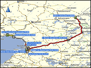 karte der fahrt von der unterkunft sallan lomavaeinoe 15 bei salla zu budget car rental in oulu, fahrt mit dem zug von oulu nach kemi sowie fahrt mit dem taxi vom bahnhof kemi zur unterkunft svefi vandrarhem in haparanda plus hoehenprofil der autofahrt von salla nach oulu