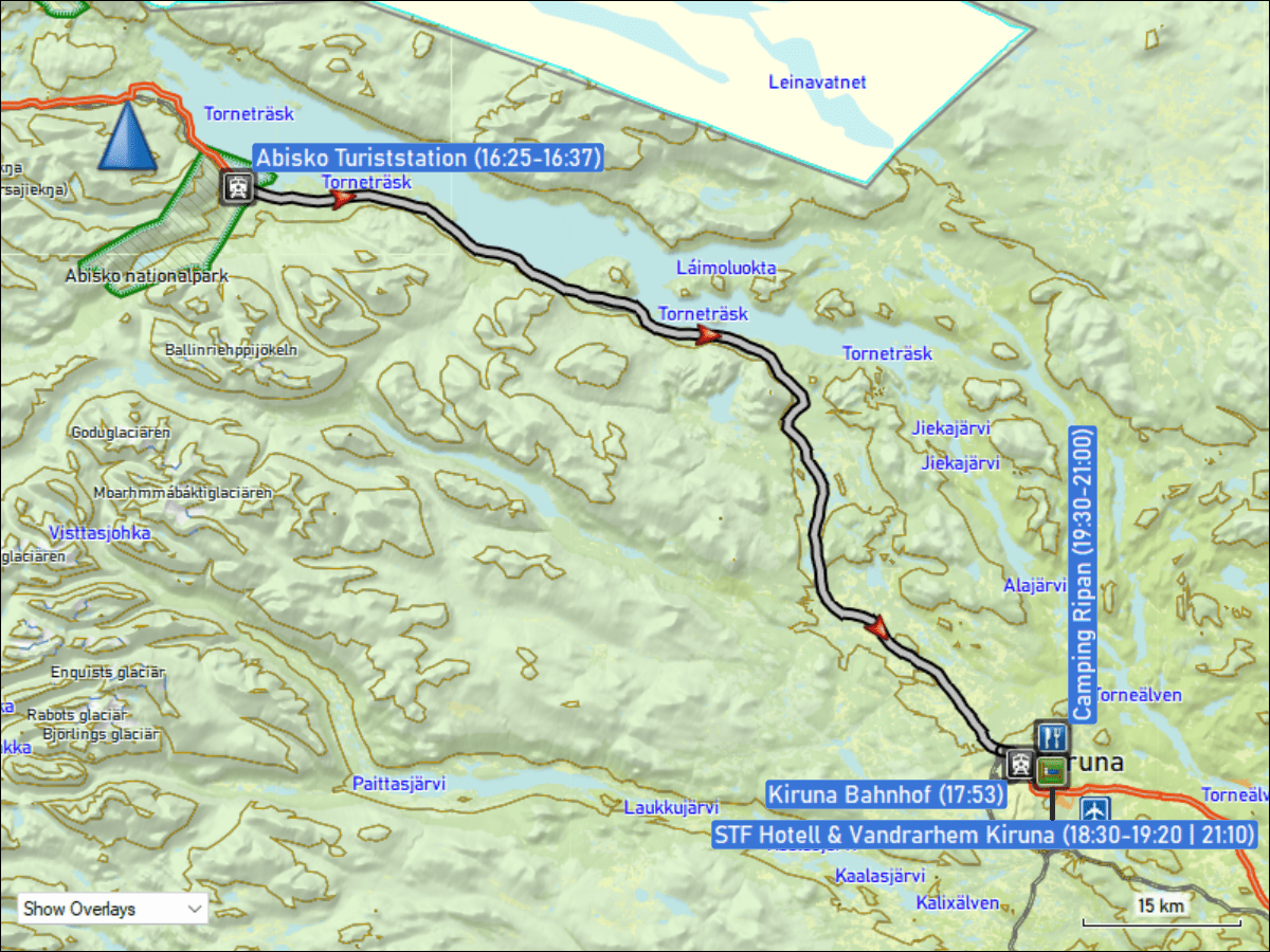 wegstrecke der zugfahrt von abisko nach kiruna